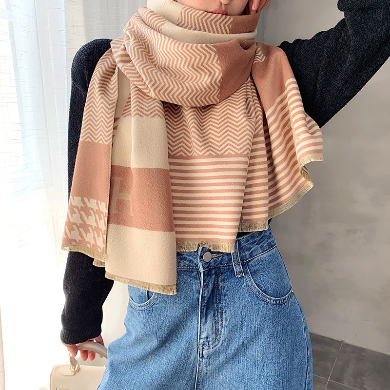 Color Block Big Shawl Imitated Cashmere Scarf