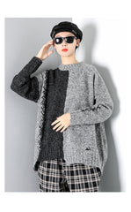 Women Round Neck Pullover Contrast Sweater