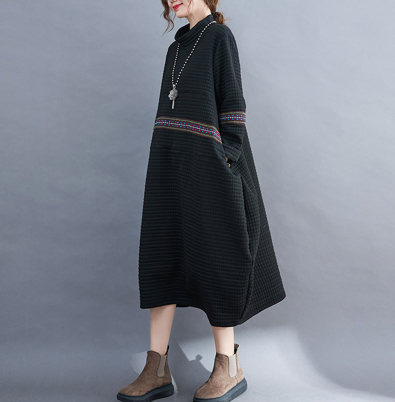 Large Size High Neck Loose Casual Midi Dress