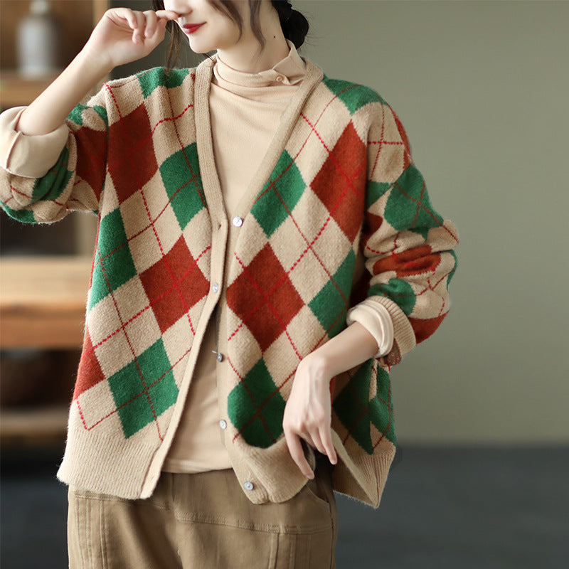 Retro Plaid Knitted Outwear