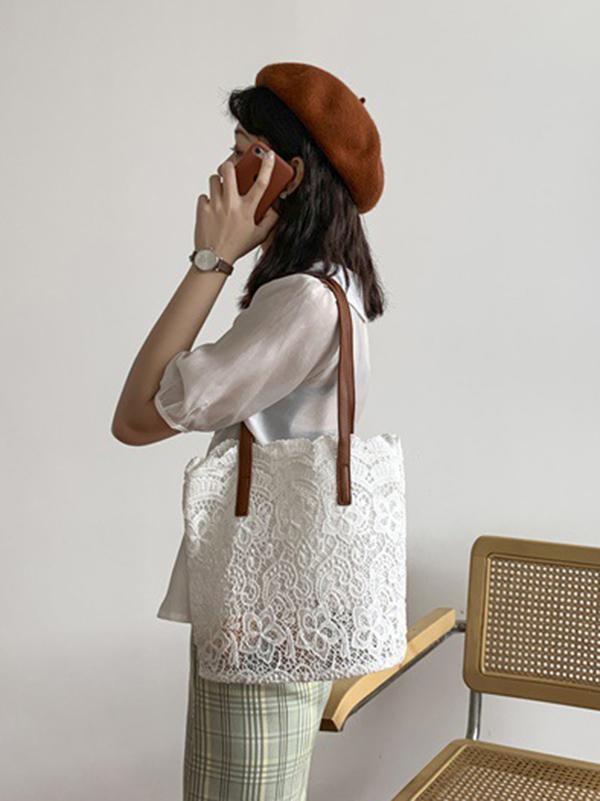 Solid Color Laced Bucket Bag