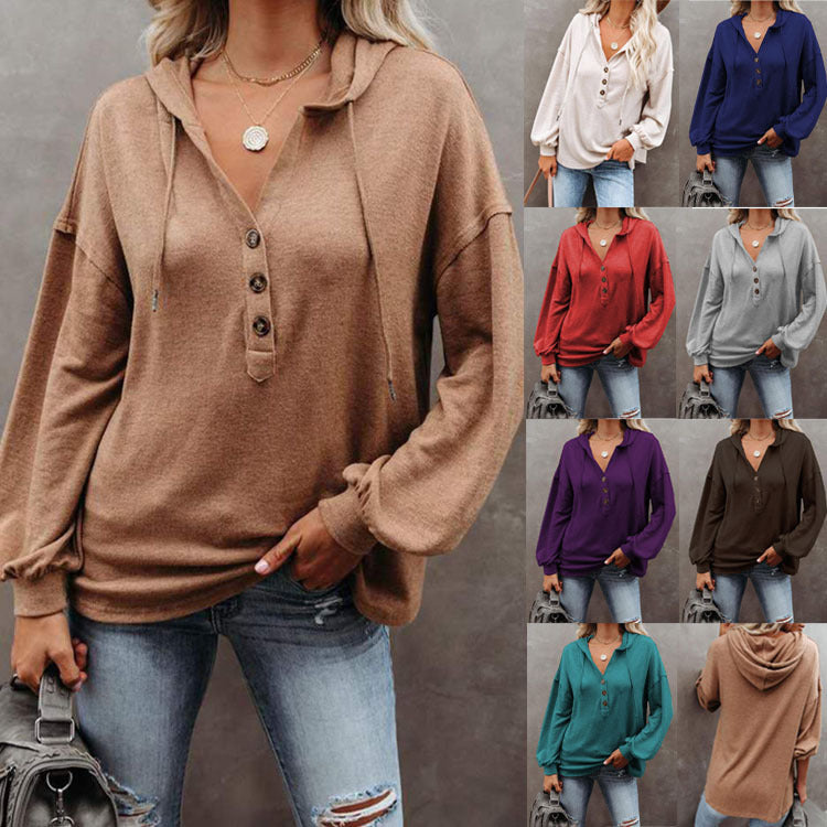 Casual Loose-Fitting Solid Color Hoodie