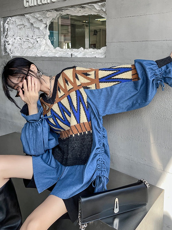 Urban Loose Splicing Denim Sweatshirt