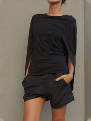 Two-Piece Tops Simple Black Vest With Cloak