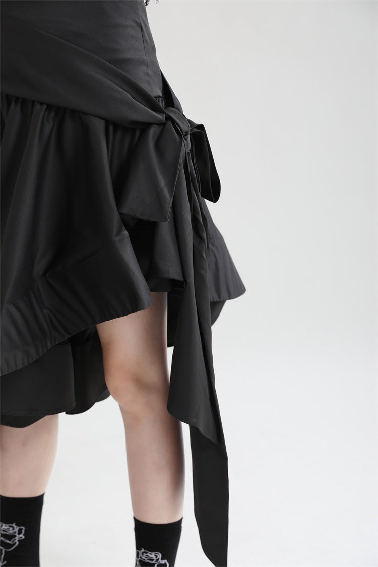 Original Design Irregular Solid Color Lace-Up Skirt