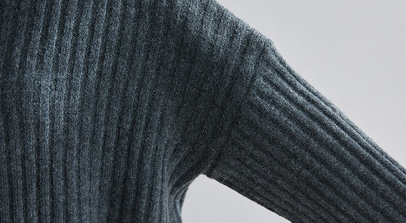 High-Neck Solid Knitting Sweater