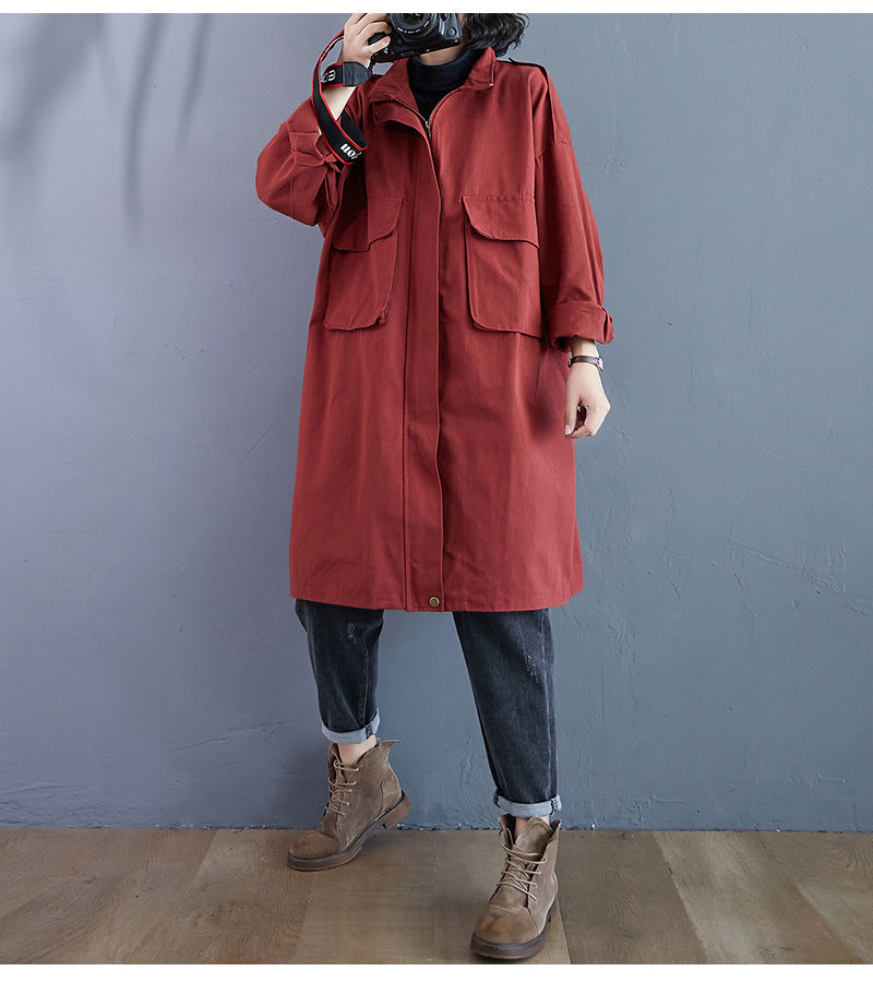 Women Lapel Solid Color Casual Coat