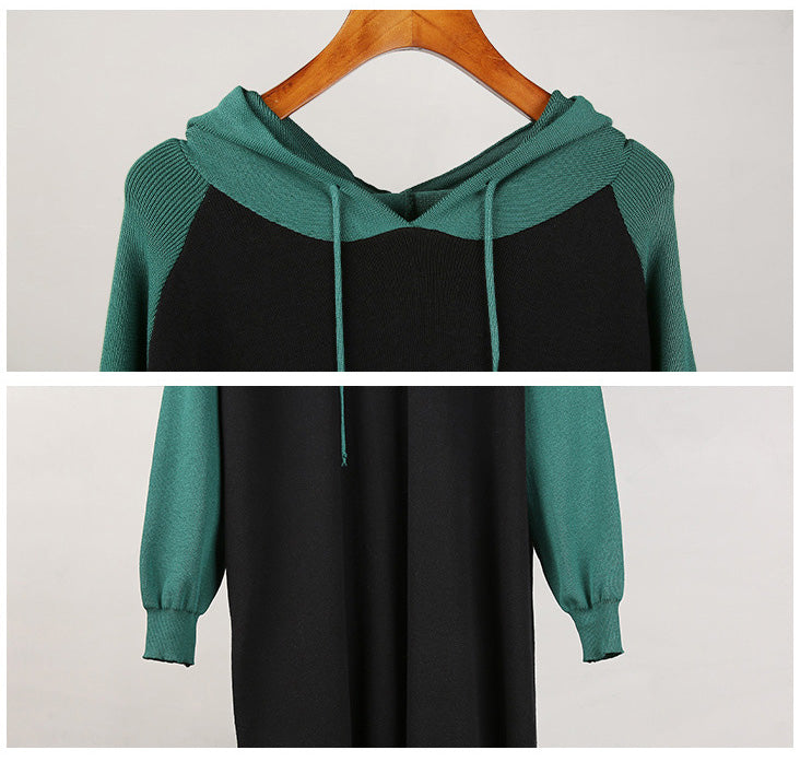 Urban Loose Color-Block Knitted Midi Dress