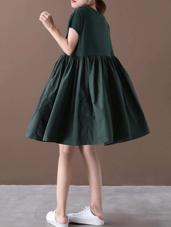 Artistic Retro Round-Neck Dress