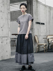 Black Vintage Splicing Tiered A-Line Skirt