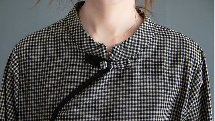 Women Plaid Printed Disc Button Dress