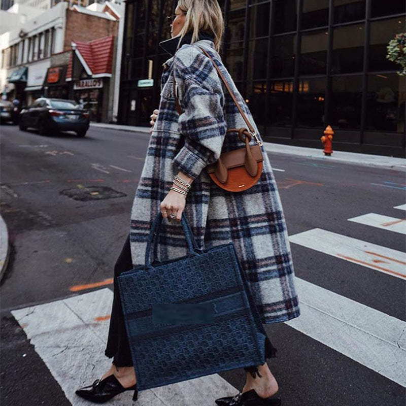 Classic Plaid Lapel Collar Midi Outerwear