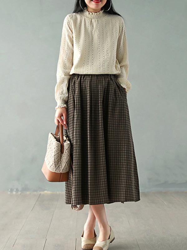 Vintage Loose Plaid A-Line Skirt