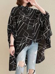 Women Striped Loose Slimming Bat Sleeve Shirt