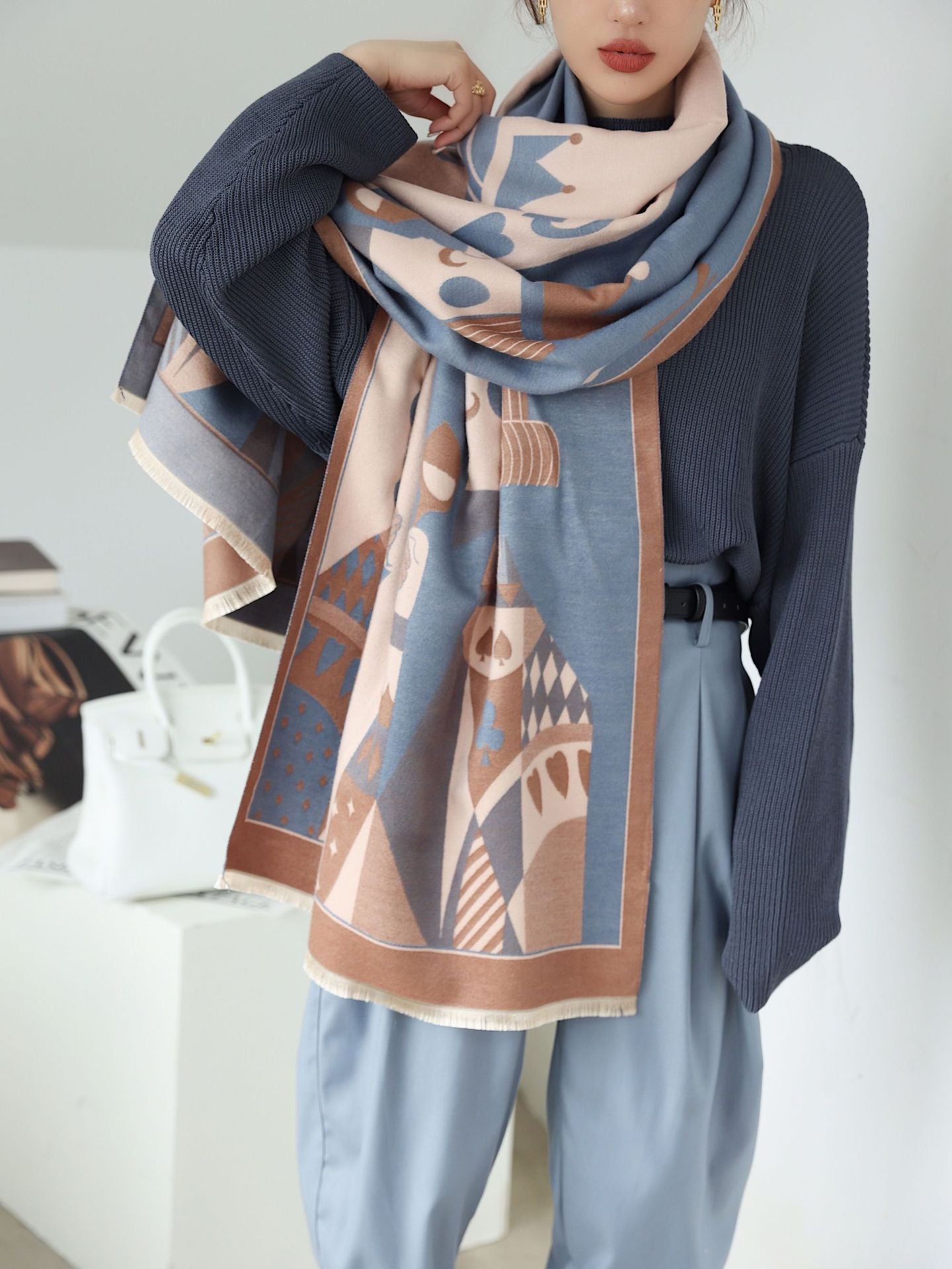 Retro Printed Reversible Warmer Scarf&Shawls