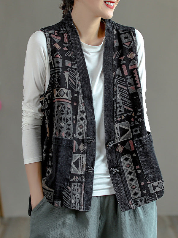 Retro Ethnic Printed Splicing Waistcoat