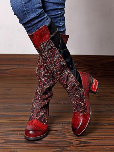 Vintage Chunky Mid Heel Knee High Boots