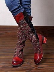 Vintage Chunky Mid Heel Knee High Boots