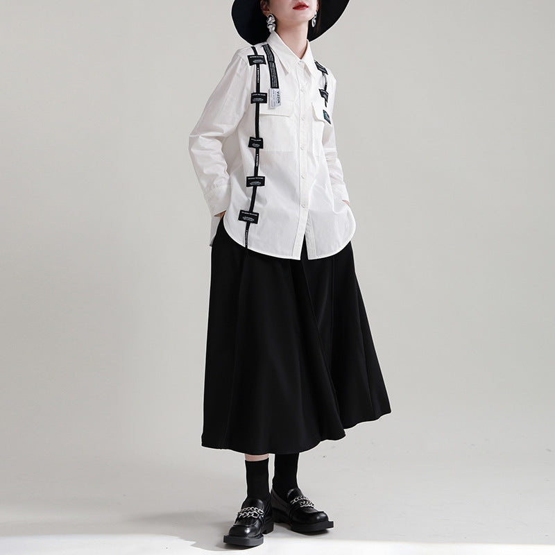 Original Design Lace-Up Splicing Shirt