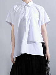 New Cropped Split-Joint Solid Lapel Shirt