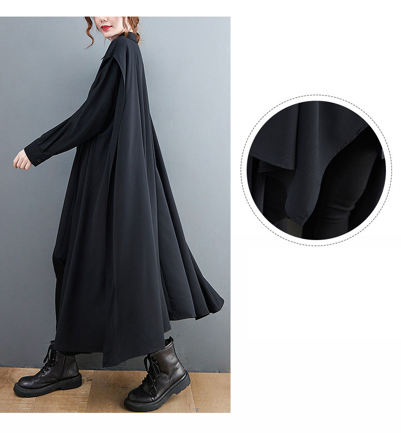 Solid Color Lapel Irregular Shirt Midi Dress