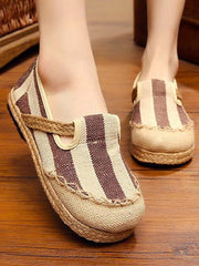 Linen Stripes Straw Shoes