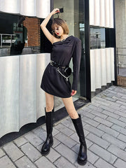 Women Striped One Shoulder Waist One Piece Dress