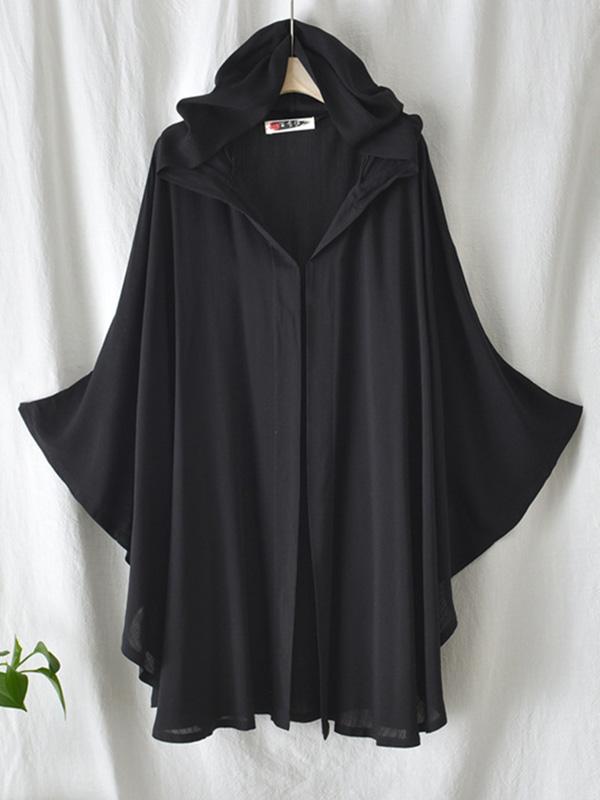 Simple Solid Loose Batwing Sleeve Hood Cape