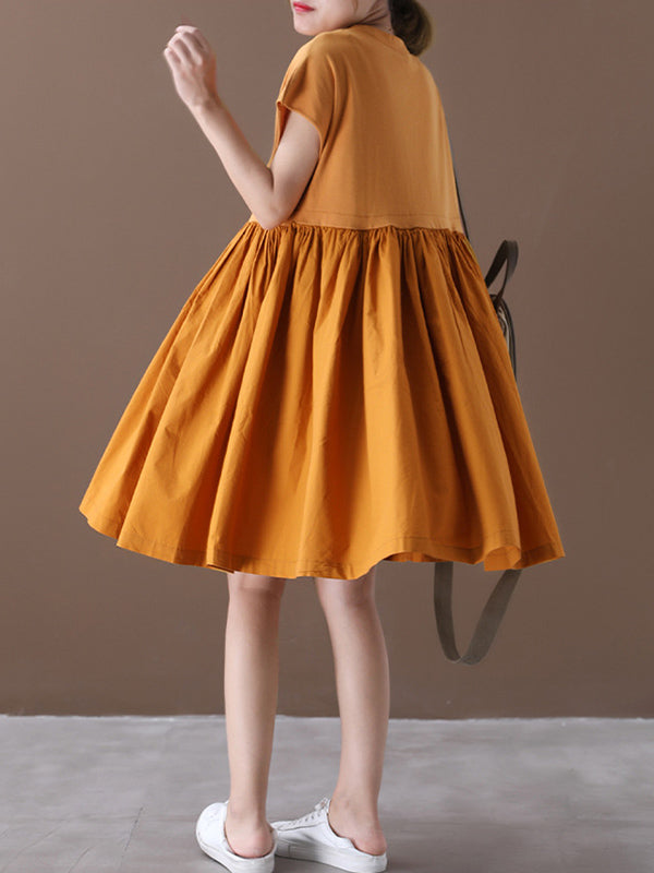 Artistic Retro Round-Neck Dress