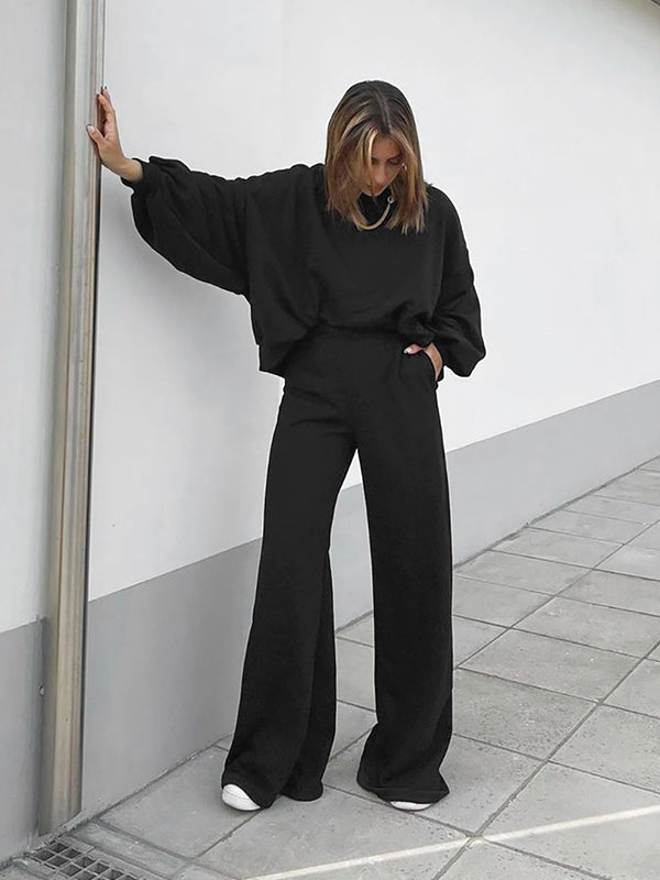 Long-Sleeved Sweater High-Waist Pants Straight Slim Sports Suit