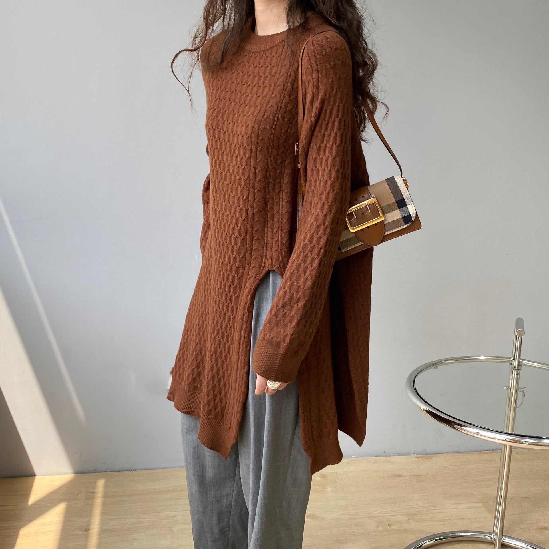 Irregular Split Solid Color Sweater