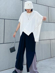 Asymmetric Split-Joint Round-Neck T-Shirt