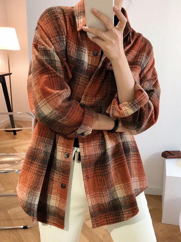 Loose Casual Thickening Plaid Shirt