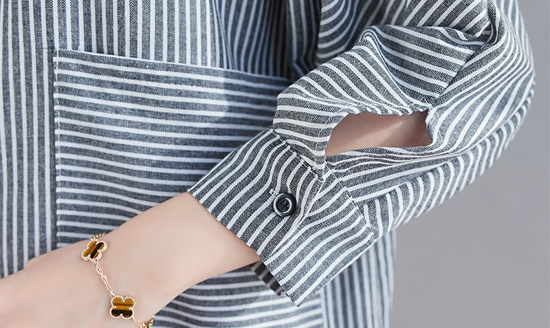 Loose Bat Sleeves Striped Split-Joint Blouse Dress