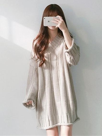 3 Colors Knitting V-neck Chic Sweater