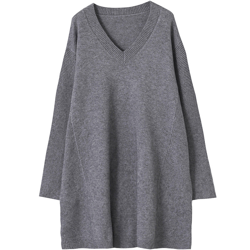 Women Simple V-Neck Knit Dress