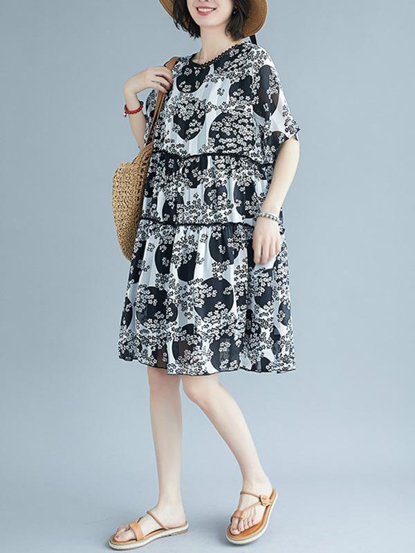 Loose Print Chiffon Dress