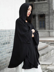 Simple Solid Loose Batwing Sleeve Hood Cape