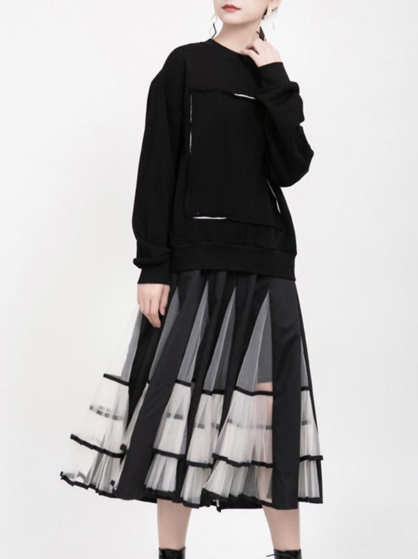 High-Rise Mesh Lace Pleated Skirt