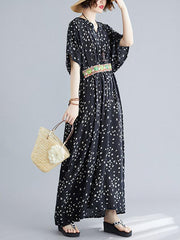 Ethnic Style Loose Plus Size Polka-Dot V-Neck Dress