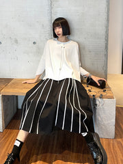 Loose Slim High Waist Striped Casual Skirt