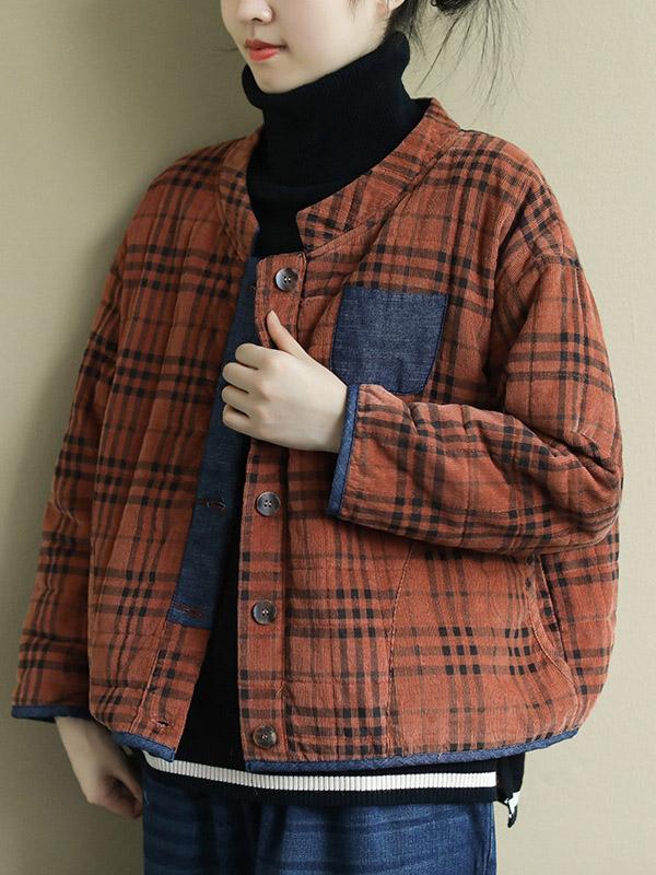 Plaid Loose Casual Quilted Coat