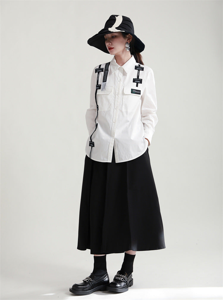 Original Design Lace-Up Splicing Shirt