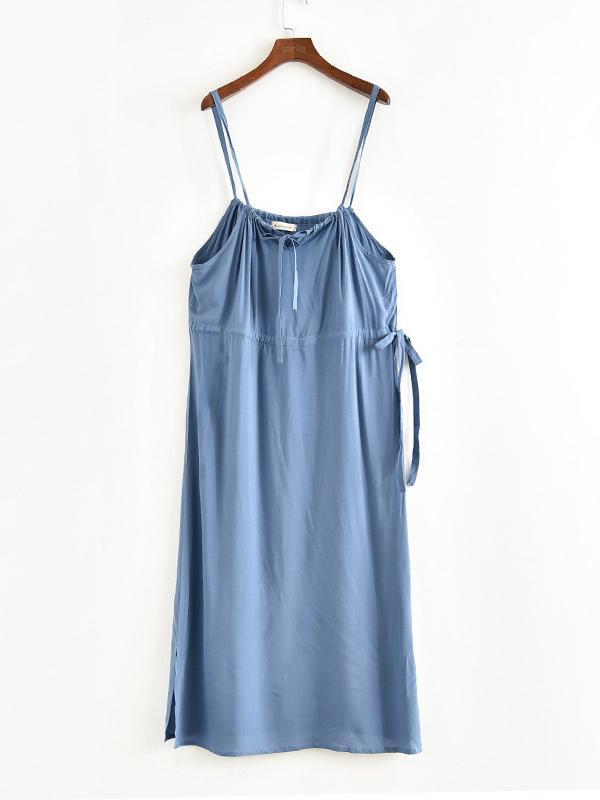 Solid Pleated Sleeveless Casual Dress