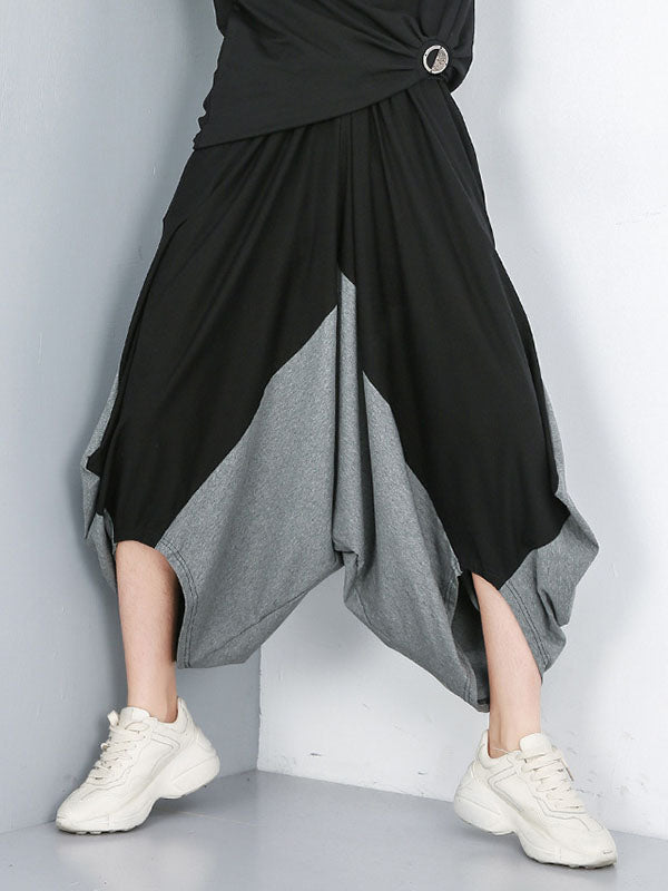 Roomy Wide Leg Contrast Color Elasticity Split-Joint Casual Pants Bottoms