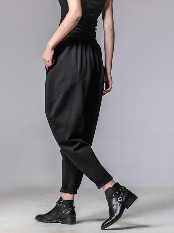 Fashion Elastic Waist Black Harem Pants