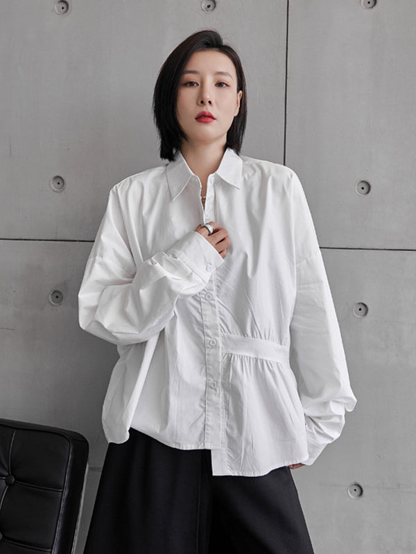 Loose Irregular Solid Color Long Sleeve Shirt