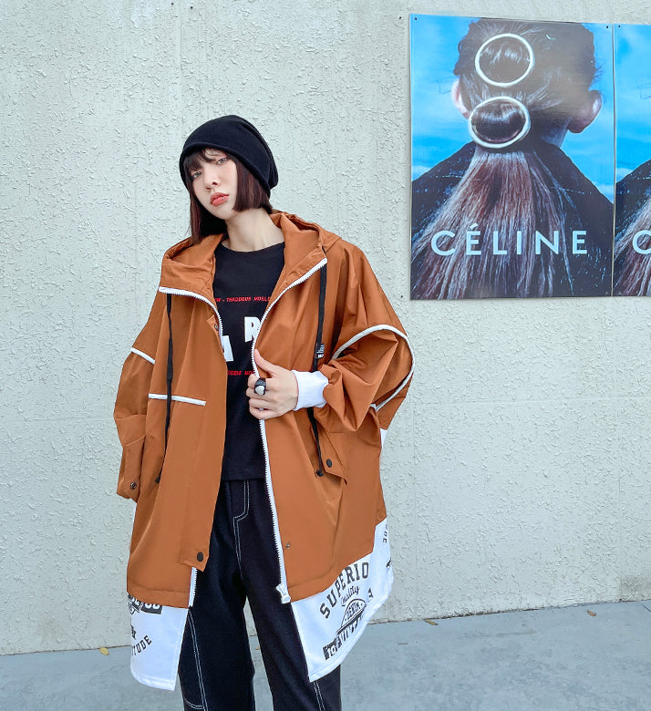 Loose Hooded Fake Two Outwear