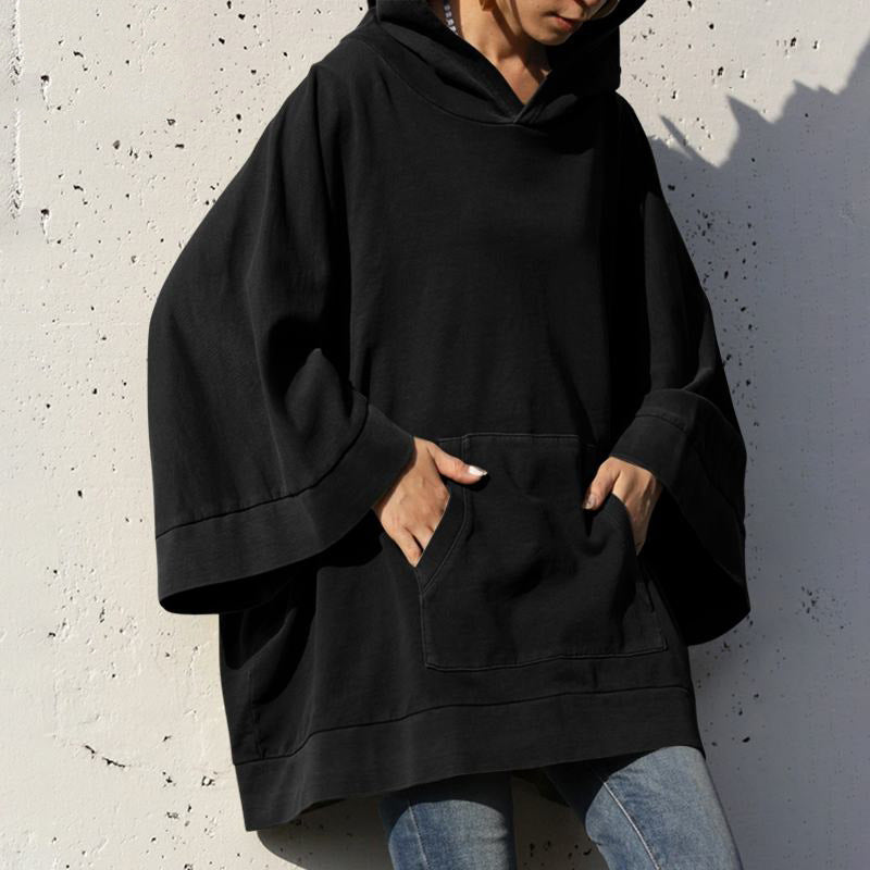 Hooded Loose Solid Color Sweatshirt