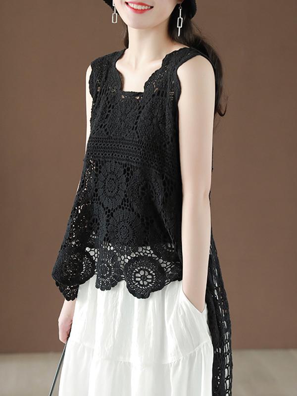 Hollow Out Cropped Long Vest